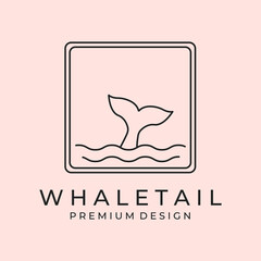 whale tail logo vector with water line art symbol illustration design
