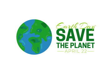 Save the Planet - Earth Day Vector Logo Icon Isolated