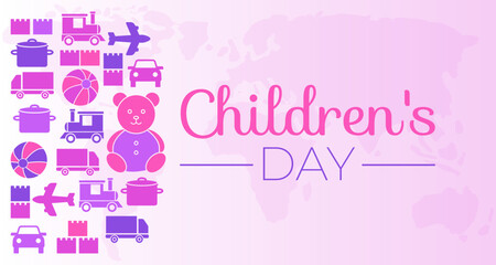 Pink Children's Day Background Illustration with Toys