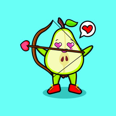 Cute cartoon mascot character romantic cupid pear fruit with love arrow in modern design  