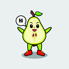 Cute cartoon pear fruit character with happy expression in modern style design  