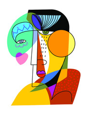 Abstract line drawing colorful faces portrait vector illustration.