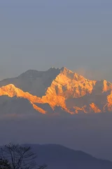 Crédence de cuisine en verre imprimé Kangchenjunga beau mont kangchenjunga, le 3ème plus haut sommet du monde au lever du soleil, darjeeling, bengale occidental en inde
