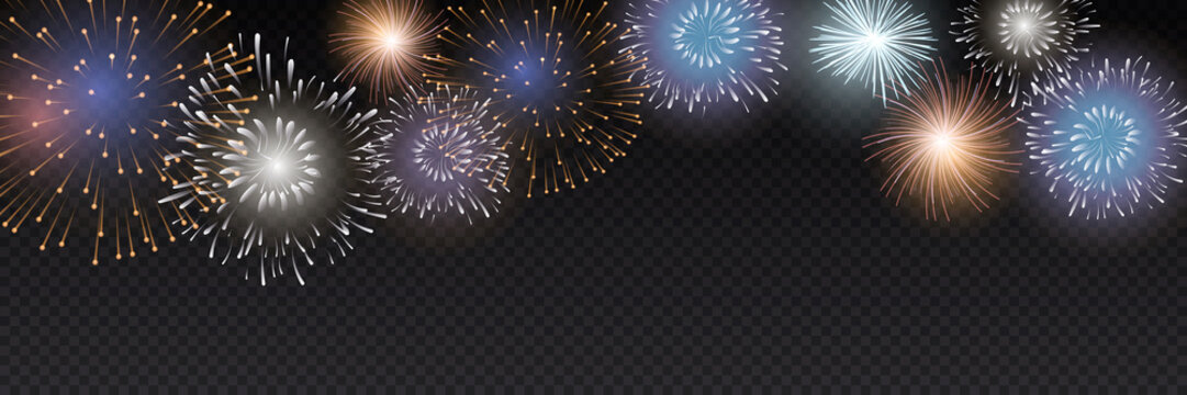 Vector Brightly Colorful Fireworks on the background of the night sky.