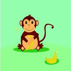 funny monkey with bananas and pencil texture