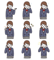 女性 高校生 イラスト セット