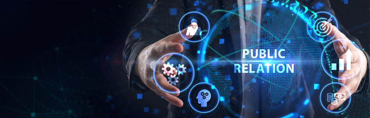 PR Public relation management. Business, Technology, Internet and network concept.
