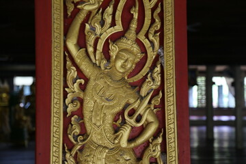 Thai pattern art wood window carving