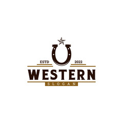 western logo design vintage, horseshoe with star logo emblem