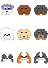 Obraz premium ワンちゃんの正面顏(手つき))5犬種9匹セット)フルカラー