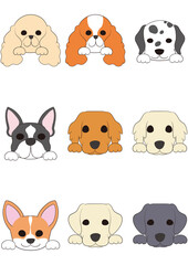 Obraz premium ワンちゃんの正面顏(手つき))6犬種9匹セット)フルカラー