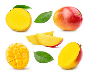 Mango half collection. Fresh organic Mango isolated on white background. Mango set macro. With...