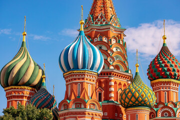 Fototapeta na wymiar Saint Basil Cathedral in Moscow Russia on summer blue sky background