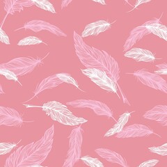 Romantic elegant sketch outline feather vector pattern - 497416309