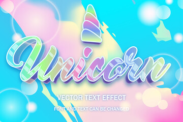 unicorn in rainbow color with sparkling horn 3d editable text effect font style template typography design