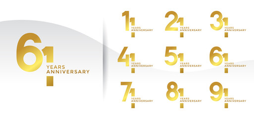 Set of Anniversary logotype and golden color with white background for celebration