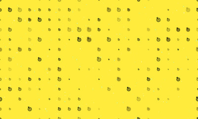 Seamless background pattern of evenly spaced black goal symbols of different sizes and opacity. Vector illustration on yellow background with stars