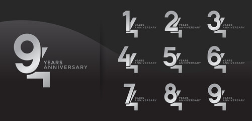 Set of Anniversary logotype silver color with black background for celebration