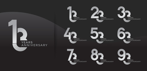 Set of Anniversary logotype silver color with black background for celebration