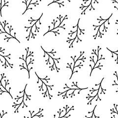 Hand drawn leaf seamless pattern. Doodle simple froral style. Leaf background vector illustration