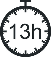 13 hour timer icon, clock symbol vector