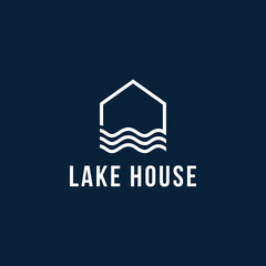 Lake house Logo Vector on navy background