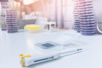 Biochemical analyzer blood tests on modern equipment of lab