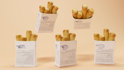 Fototapeta na wymiar 3d food illustration, Risoles gorengan Indonesian appetizer using paper packaging 