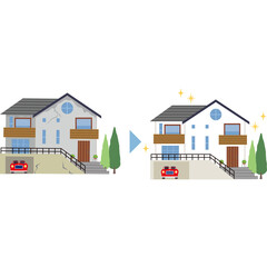 お家のリフォーム前と後のイラスト
