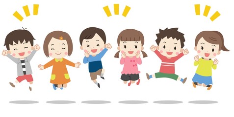 ジャンプする笑顔の子供たち　線なし