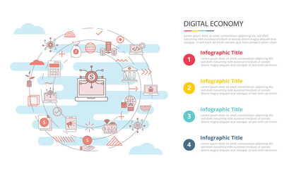 Naklejka premium digital economy concept for infographic template banner with four point list information
