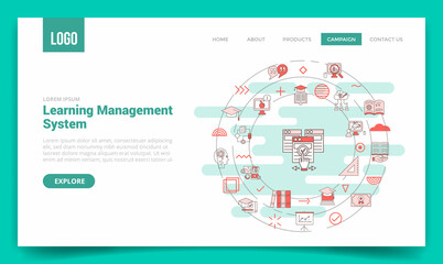 lms learning management system concept with circle icon for website template or landing page homepage - obrazy, fototapety, plakaty