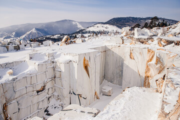 Abandoned Marble Quarry in winter Irkutsk with view of lake Baikal Siberia Russia