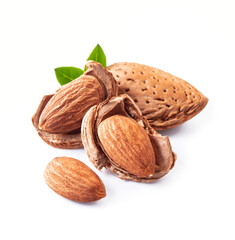 Almonds nuts with leaves