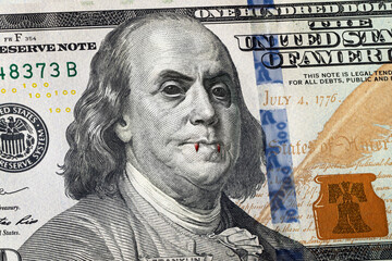 vampire on a hundred-dollar bill. The concept of high loan interest, financial robbery - obrazy, fototapety, plakaty