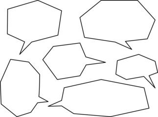 角ばった吹き出しのセット_黒線のみ