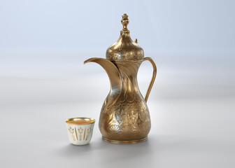 The Dallah ( Arabic coffee pot ) on white background