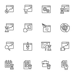 Startup strategy line icons set