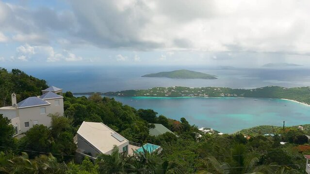 Pan right shot of a landscape of the Northside subdistrict and the Magens Bay.