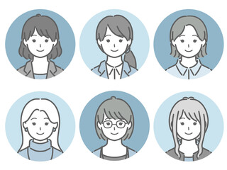 女性の丸アイコンセット（仕事向きの服装）