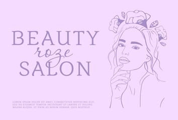 Banner for beauty salon. Silhouette of a girl with a flower wreath. Vector.