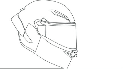 Continuous one line drawing Helmet Fullface Line or motorcycle helmet . Single line draw design vector graphic illustration.