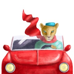 cute leopard on vacations, watercolor clipart, summer illustration with cartoon character © MiriShagal