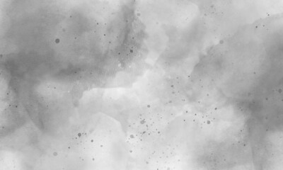 Hand drawn gray abstract watercolor painting textured on white paper background. Watercolor banner background. Grey watercolor grungy textured on white paper with splatter background illustration. 