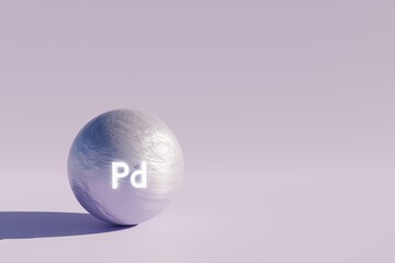 Metal shiny palladium ball, electric car material. Copy space background 3d illustration