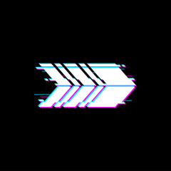 Way pointer arrow ui game interface panel design element isolated web navigation button with glitch effect. Vector pointing right sign on malfunction or distortion display, pointer on right side
