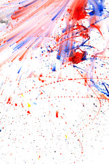 Fototapeta na wymiar Drops of red and blue paint on a white background.