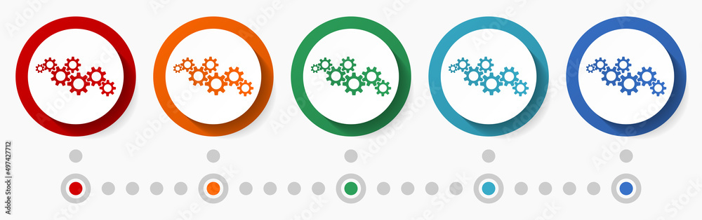 Aufkleber work, technology concept vector icon set, infographic template, flat design colorful web buttons in 