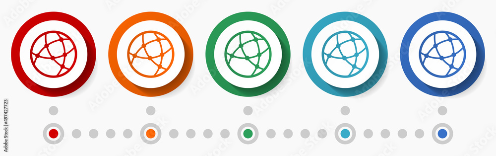 Poster Web, internet concept vector icon set, infographic template, flat design colorful web buttons in 5 color options