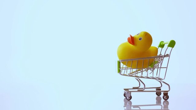 Rubberized yellow duck in a shopping cart